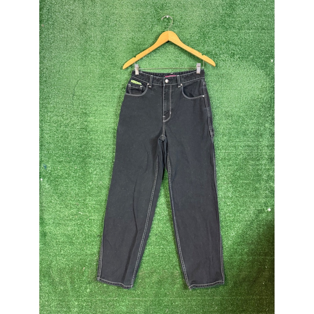Empyre Tori Black Denim Carpenter Pants White Contrast Stitching Womens